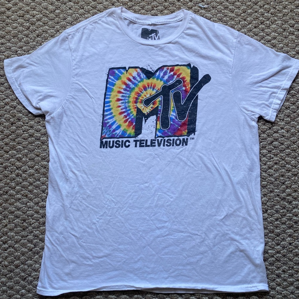 MTV White Tie Dye Short Sleeve Shirt Size Large